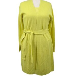 G by Giuliana Women Cardigan Set L Lime Yellow Belted Longline Dopamine Dressing